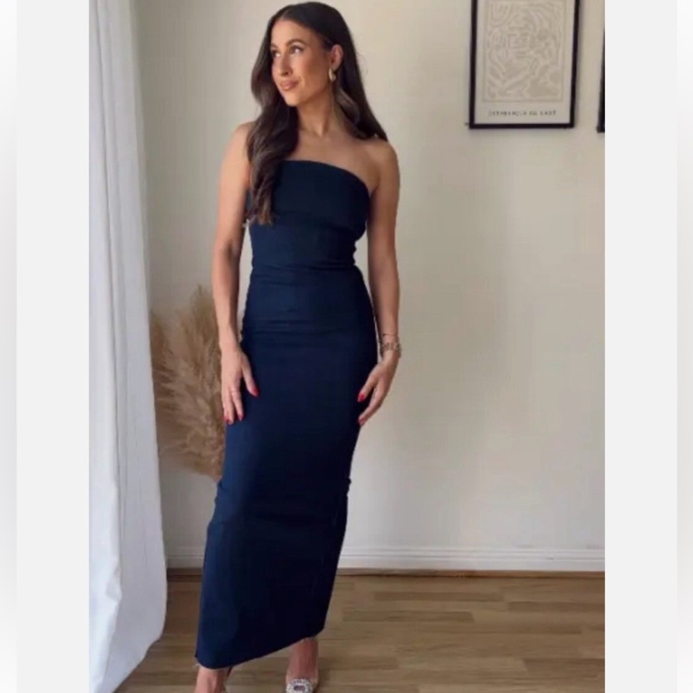 Zara Strapless Denim Maxi Dress, size small